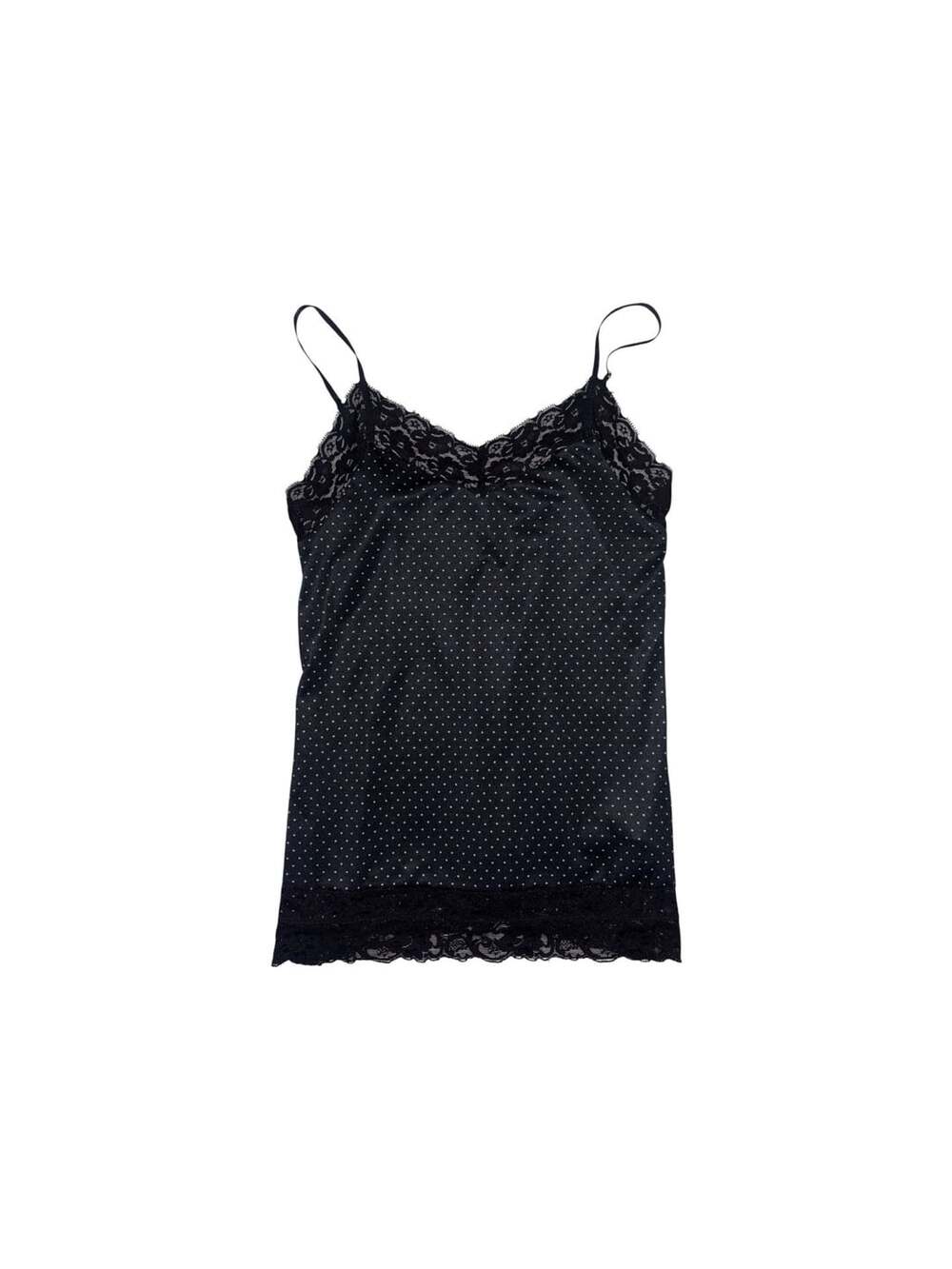 White House Black Market Polka Dot Cami Size M Black Lace Trim Camisole